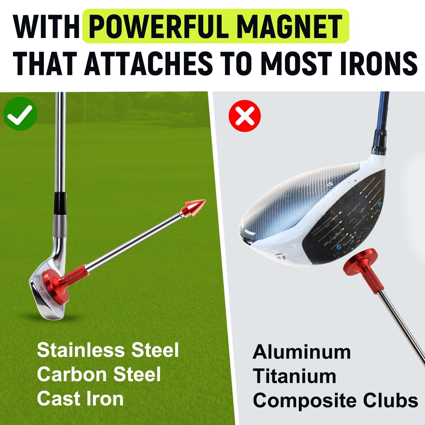THE GOLFER STORE Golf Alignment Rods, Golf Club Alignment Stick Corrector Magnetic Golf Swing Trainer Aid Help Visualize and Align Your Golf Shot Length Adjustments