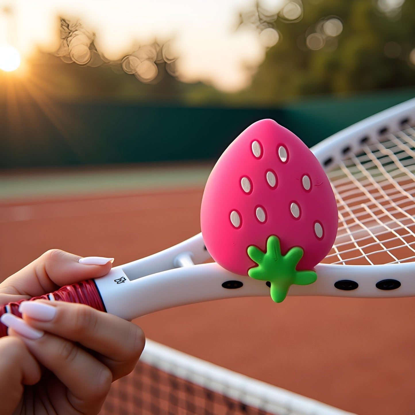 YuanHolumid Pink Strawberry Tennis Racket Vibration Dampener Soft Silicon Racket Dampener Cartoon Shape Tennis Racquet Shock Absorbers Tennis Racket for Racquetball, Tennis Vibration Dampeners