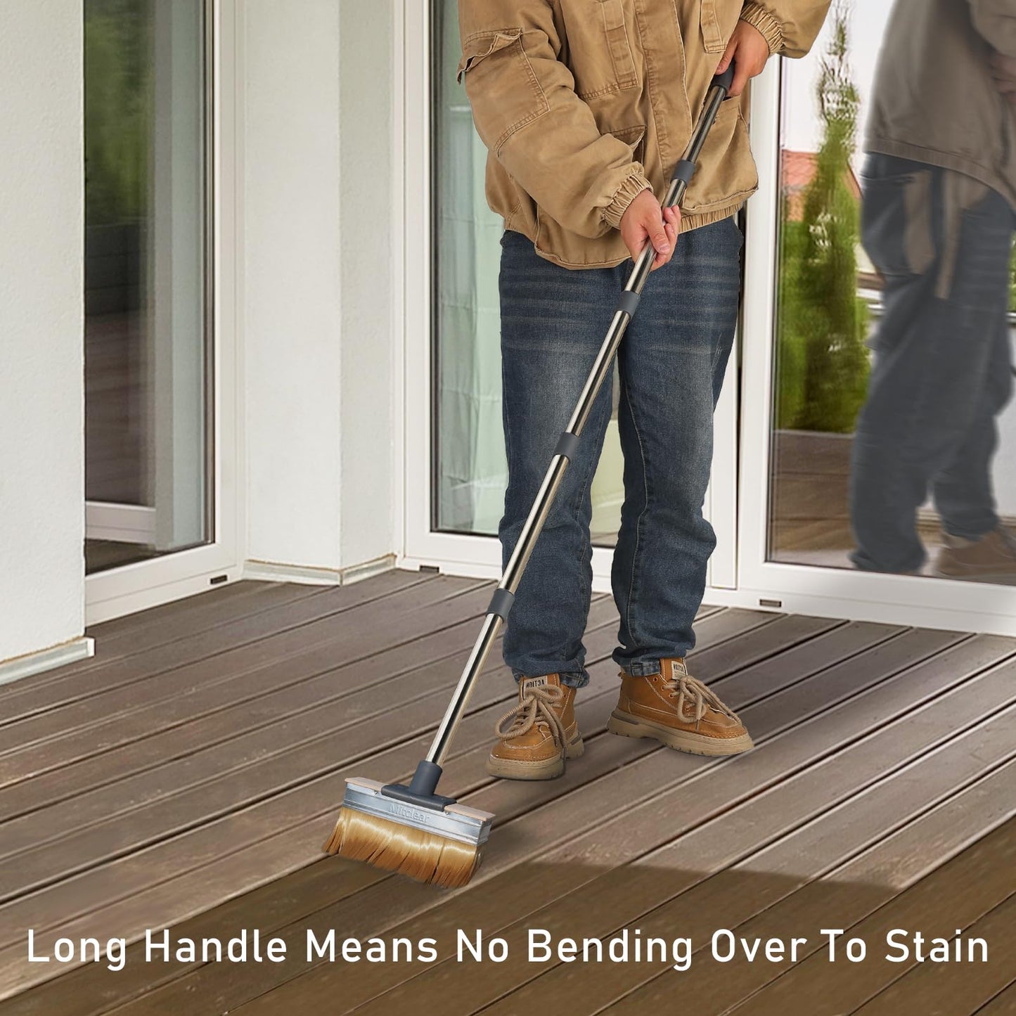 Mitclear Deck Stain Brush Applicator with Long Handle(59IN), 7IN Wide Deck Paint Brushes for Applying Stains, Paints and Sealer on Outdoor Wood Deck, Fence, Patio, Wall, Furniture