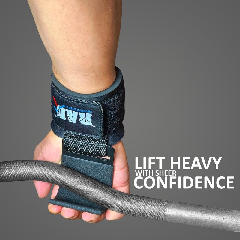 RAD Weight Lifting Hooks for Men & Women – Heavy Duty Gym Hooks with Thick Wrist Padding – Lifting Straps with Hooks for Deadlifts, Pull-Ups, Rows & Powerlifting – Black (Pair)