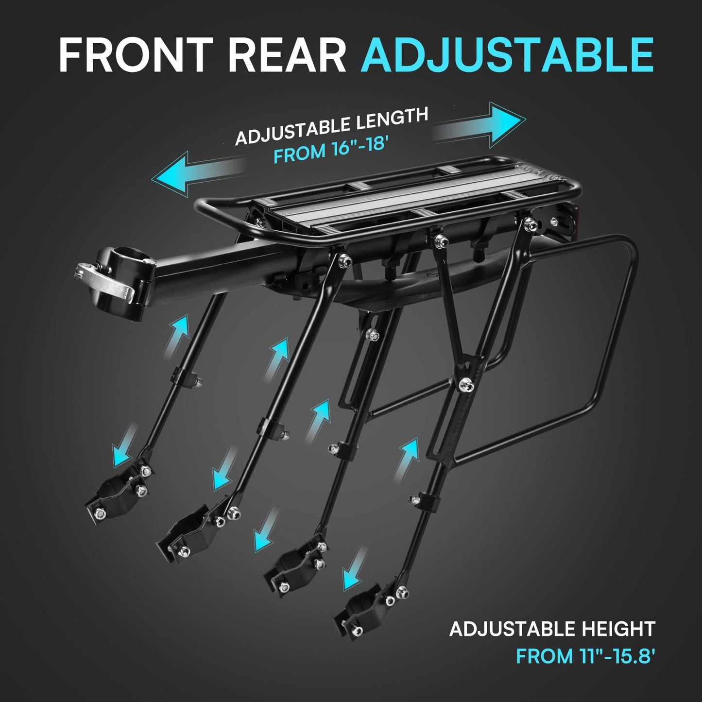 PIREKZUNT Rear Bike Rack, 300 LB Capacity Quick Release Bike Cargo Racks with Mudguard and Reflective, Adjustable Aluminum Alloy Ebike Carrier Rack for 26"-29" Frames