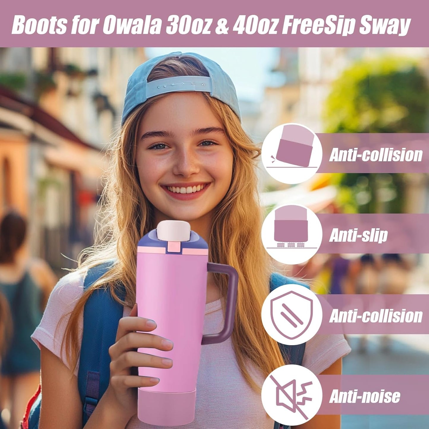 Mity Rain Silicone Protective Boots for Owala 30oz & 40oz FreeSip Sway Bottles - Prevent Scratches & Enhance Stability (Aubergine)
