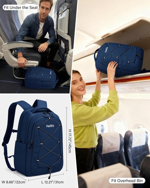 HanTrip Travel Laptop Backpack - Large Water Resistant Commuter Bag with Luggage Strap | Navy Blue
