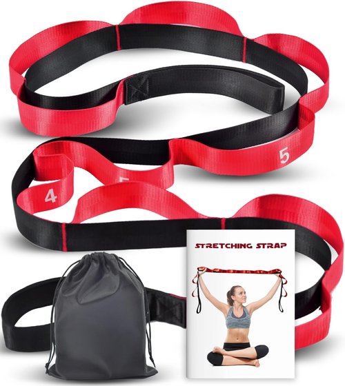 Acozycoo Yoga Stretching Strap - 10 Loops for Physical Therapy & Flexibility Training | Non-Elastic Leg Stretcher