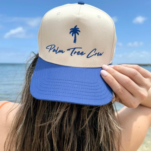 Palm Tree Crew Crew Hat, Blue/Natural, One Size