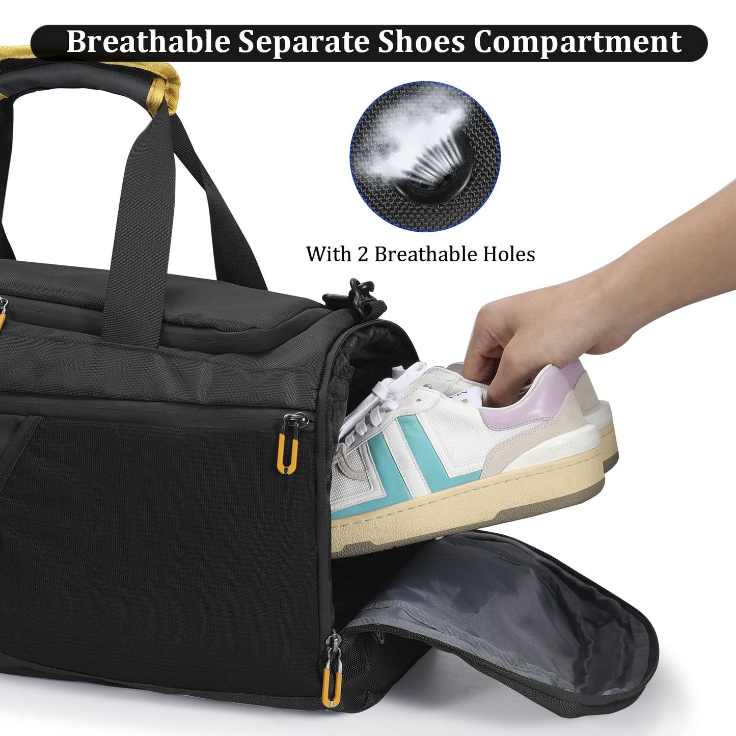 Raipult Gym Duffle Bag for Men Women, Travel Duffel Bag Backpack with Shoe Compartment & Wet Pocket, 50L Waterproof Sports Overnight Weekender Bag with USB Port, Black
