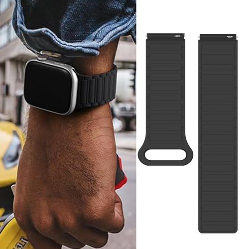 Compatible with ALPHAGEAR Smartwatch Bands, 22mm Quick Release Silicone Sport Strap Replacement Watchband with Woven Loop Design Compatible with ALPHAGEAR Bravo II, Bravo XL, Raptor, Commander, Juliet Smartwatch (Black, 22mm size band)