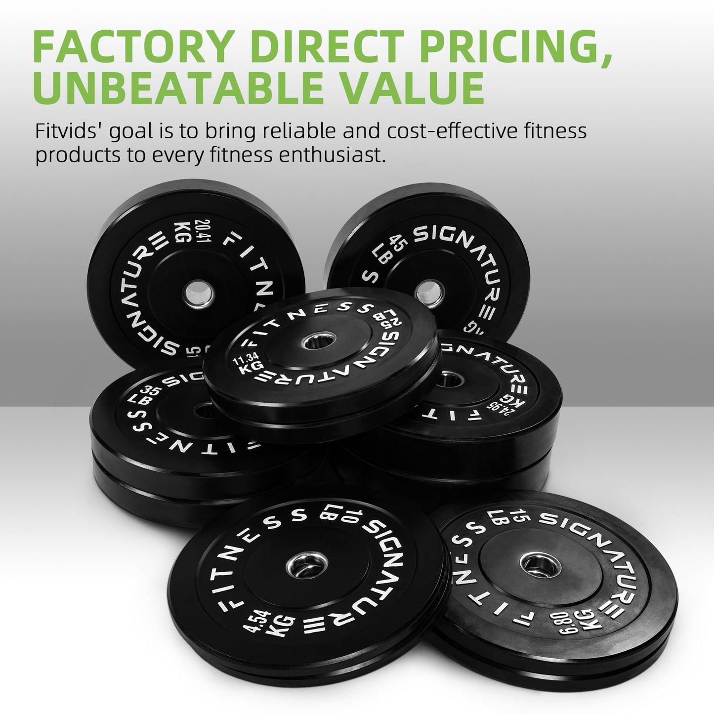 Fitvids 2" Olympic Bumper Plate Weight Plates with Steel Hub – 50-Pound Set – Set: 50 lbs – Black
