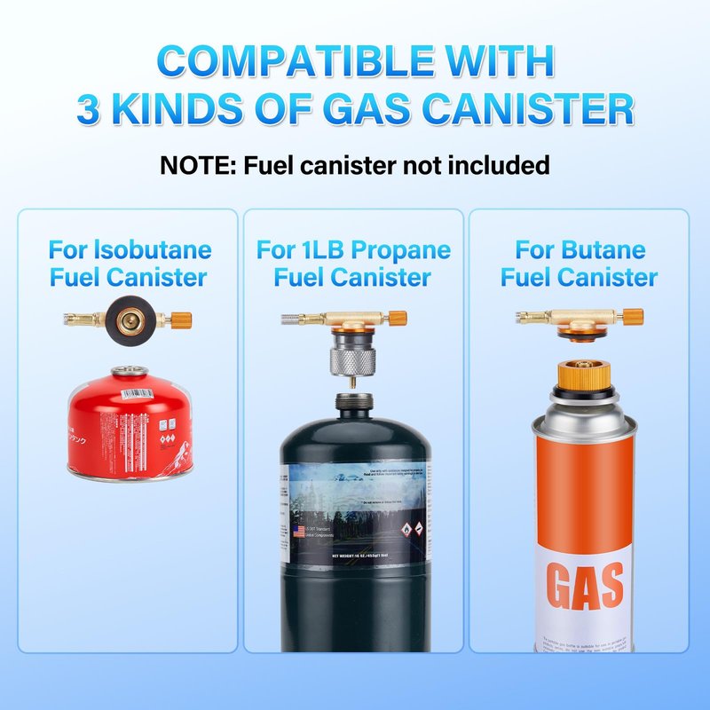 WADEO Three Fuel Portable Camping Stove with Windblocker, 3 in 1 Propane Butane Isobutane Stove with Carrying Case and Stainless Steel Hose Adapters, Gas Camp Stove for Cooking, BBQ, Travel RV, Hiking