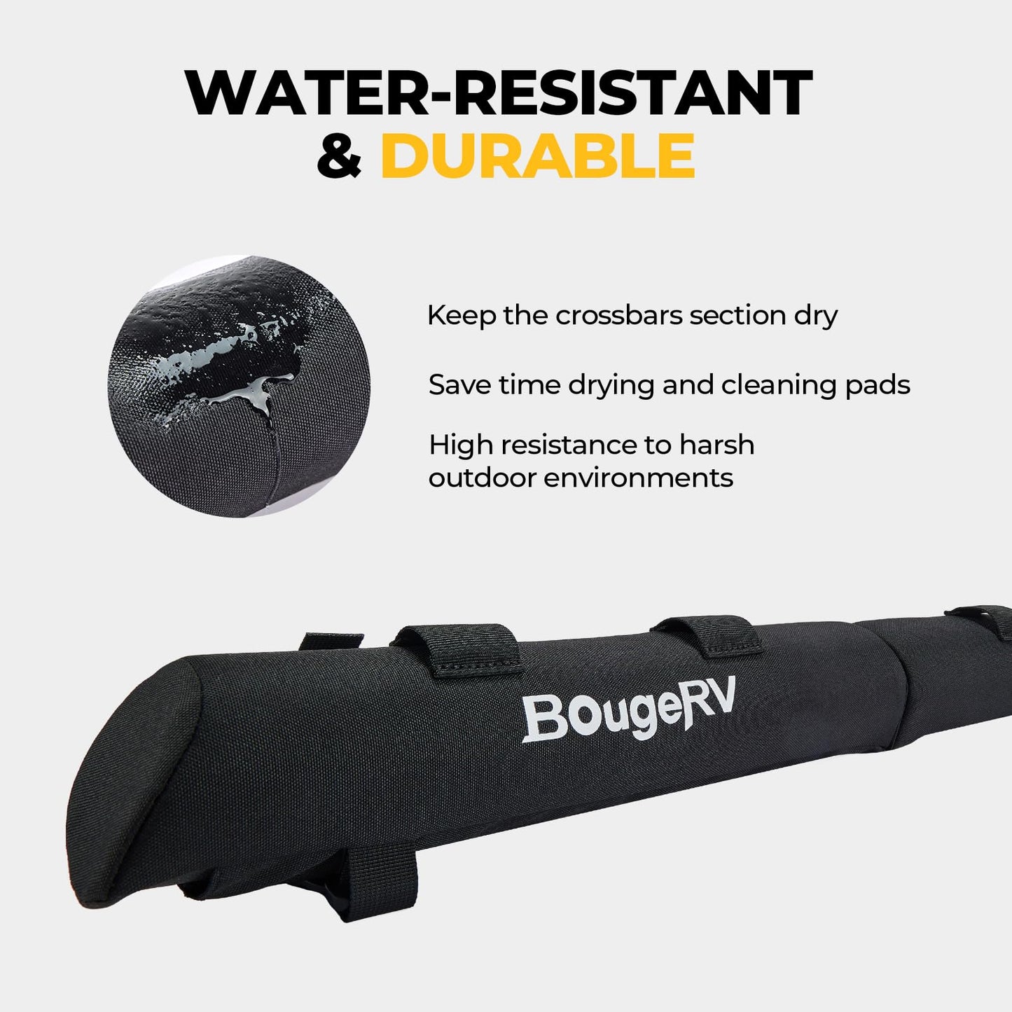 BougeRV Soft Roof Rack Pads, 31.5" Surfboard Car Rack for SUP Kayak Ladder Luggage Carrier, Universal for Different Shapes of Cross Bars, Water-Resistant Crossbar Pads with 2 Endless Ratchet Straps