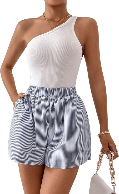 Floerns Women's High Waist Wide Leg Casual Shorts - Striped Print Design for Ultimate Comfort