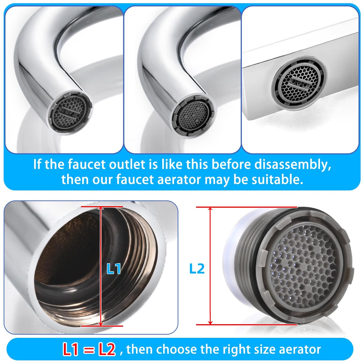 WeeVeni 12 PCS Faucet Aerator Set, M16.5, M18.5, M21.5, M24, Kitchen & Bathroom Sink Aerator Replacement with Key Removal Wrench Tool