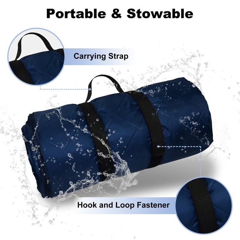 Waterproof Outdoor Blanket 92”X 60” Packable, Stadium Blankets for Camping with Sherpa Fleece Lining, Large Windproof Emergency Throw Mat for Garss Picnic Hiking Road Trip, Machine Washable, Navy