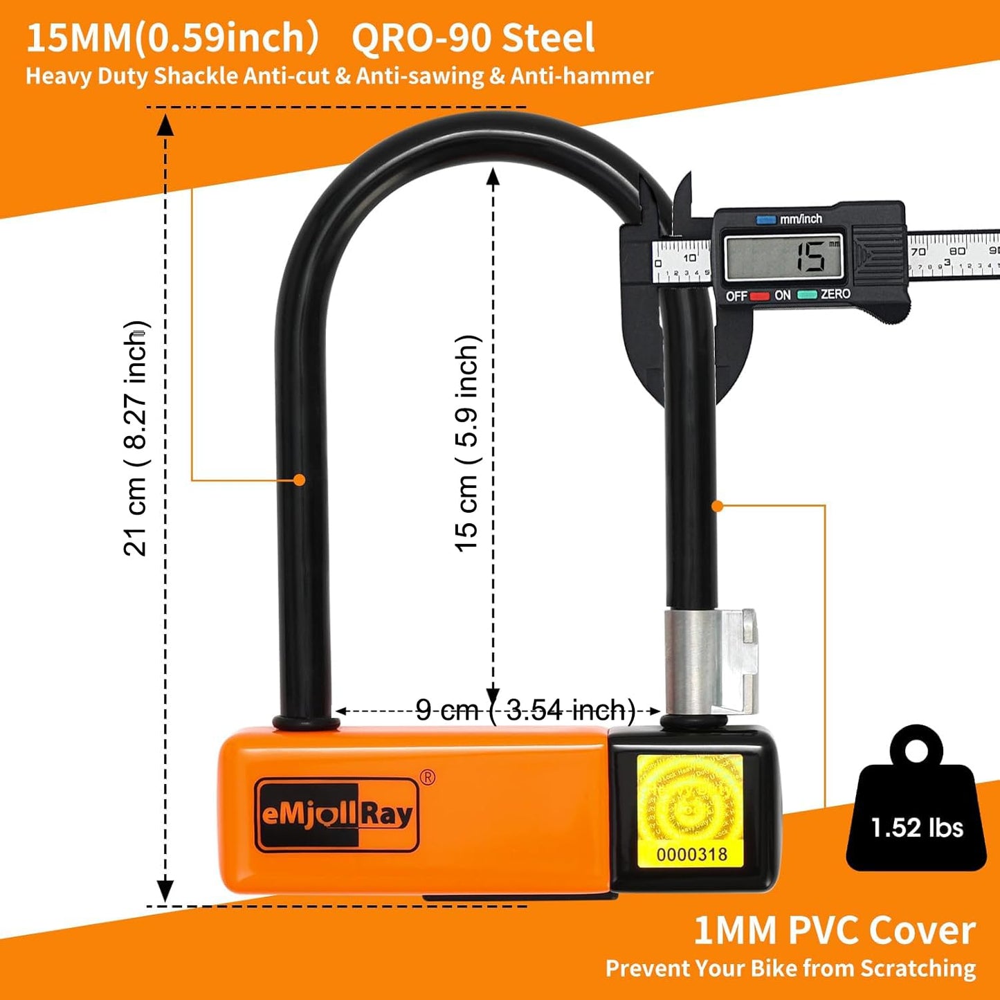 eMjollRay Heavy Duty ‌U Lock‌ for ‌Electric Scooter, Bicycle, Folding Bike‌ -‌10mm x 4ft Security Cable Lock‌ with ‌Keyed Lock & Keychain‌ -Durable Anti-Theft Protection‌ for ‌Outdoor Activities ‌