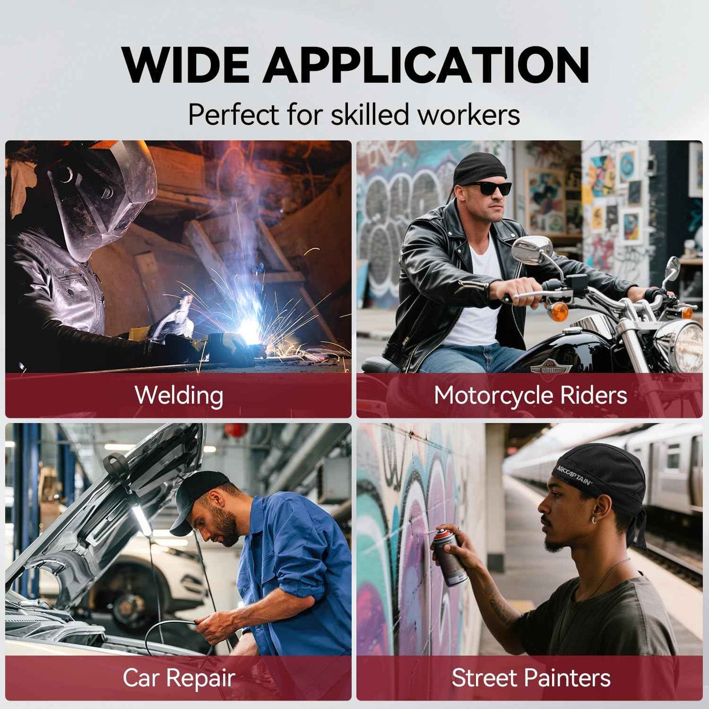 ARCCAPTAIN 2 Pcs Welding Cap, Welding Doo Rag, Protective Welders Cap, Welding Hat for Men and Women, Fireproof Cotton and Durable for Safety, M Size