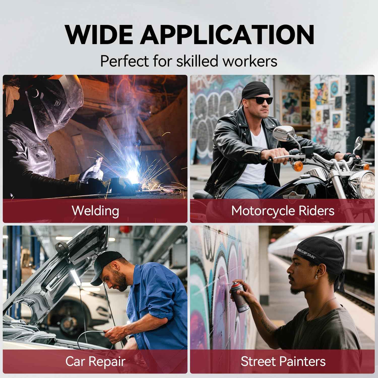 ARCCAPTAIN 2 Pcs Welding Cap, Welding Doo Rag, Protective Welders Cap, Welding Hat for Men and Women, Fireproof Cotton and Durable for Safety, M Size