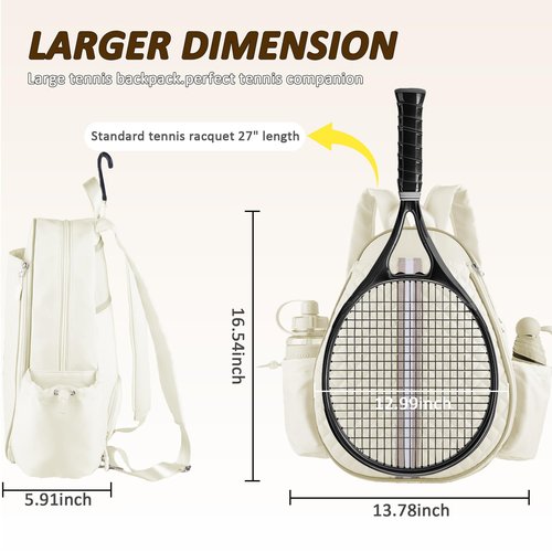 Lufstd Tennis Bags for Women with Ventilated Shoe Compartment, Quilted Tennis Sling Crossbody Backpack with Hook, Water Resistant Tennis Racket Bags Suitable for Pickleball Badminton