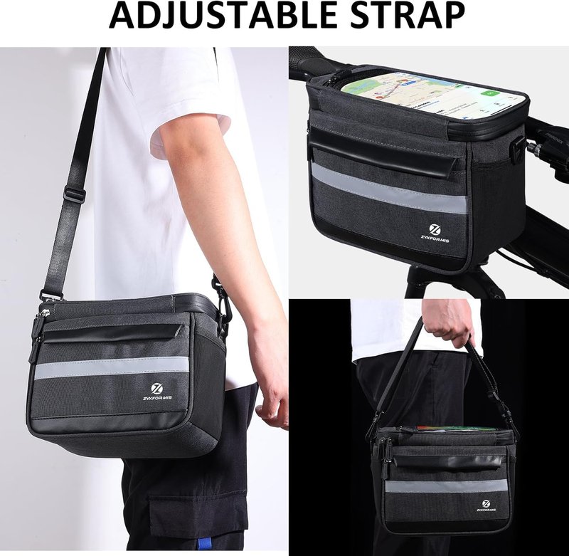 Zyxformis Bike Handlebar Bag, 6L Phone Cycling Mount Front Bags with TPU Touch Screen Phone Holder, Water Resistant Bicycle Storage Bag Bicycle Basket with Reflective strip for Bike Scooter E-bike