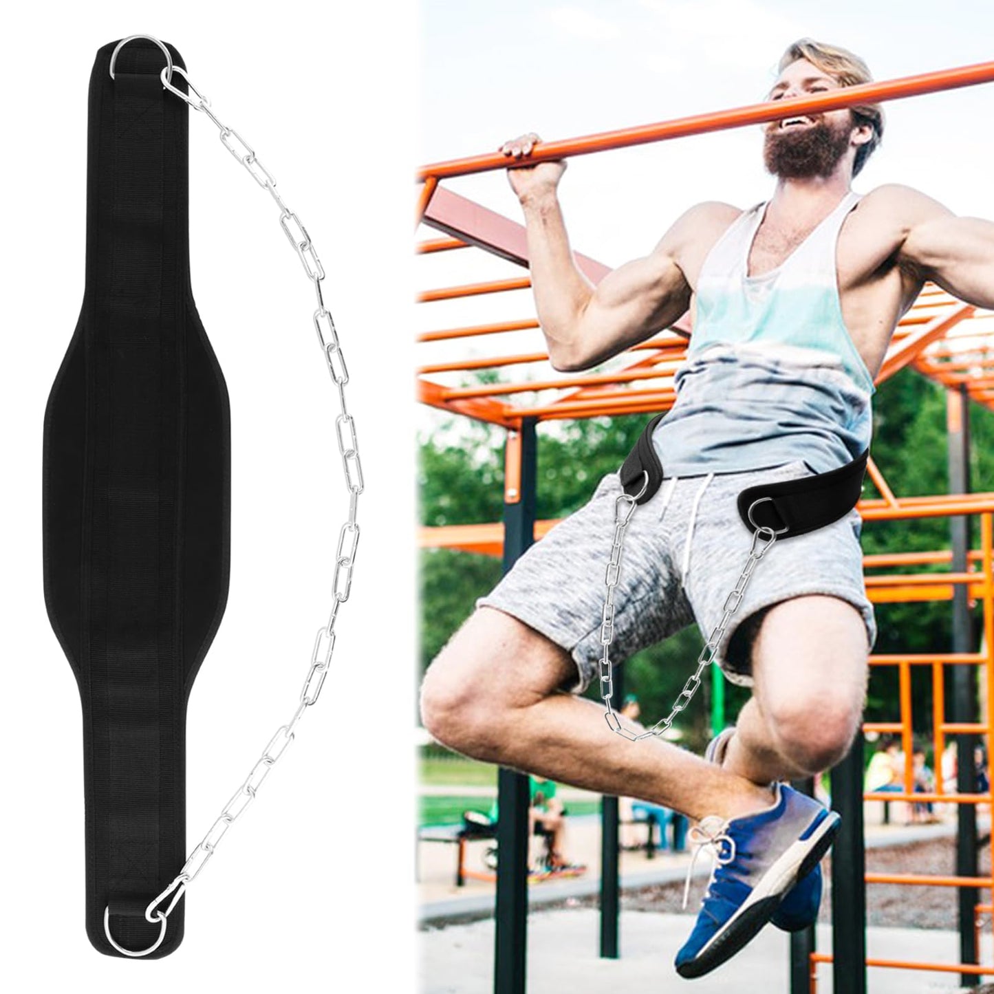 Dip Belt With Chain,Weightlifting Belt or Pull-Ups, Powerlifting, Squats, and Bodybuilding,550lbs - 650lbs Weight Capacity