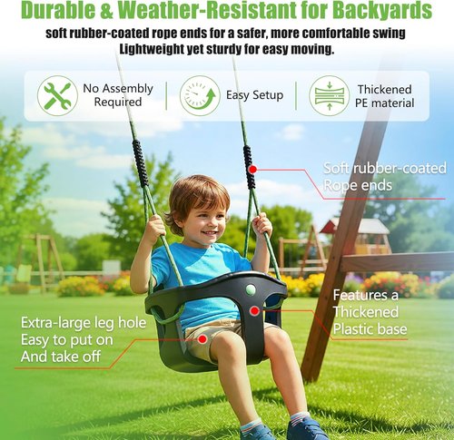 Dakzou High Back Full Bucket Toddler Swing Seat - Upgraded Heavy Duty with Finger Grip Chain | Black