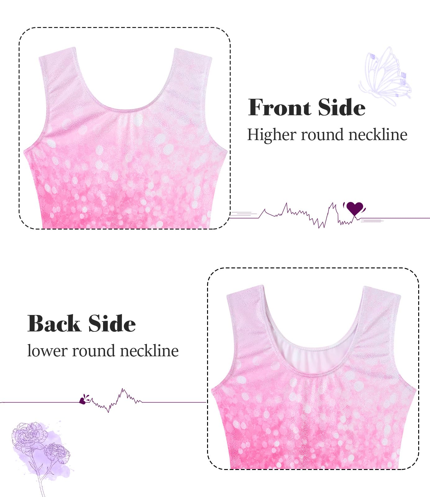Vogseek 11 12 Years Girls Gymnastics Leotards with Hair Scrunchie Pink Sparkle Dots Active Biketards with Cover Shorts Girl's Cute Classic Ballet Unitards Sets,Pink Shiny