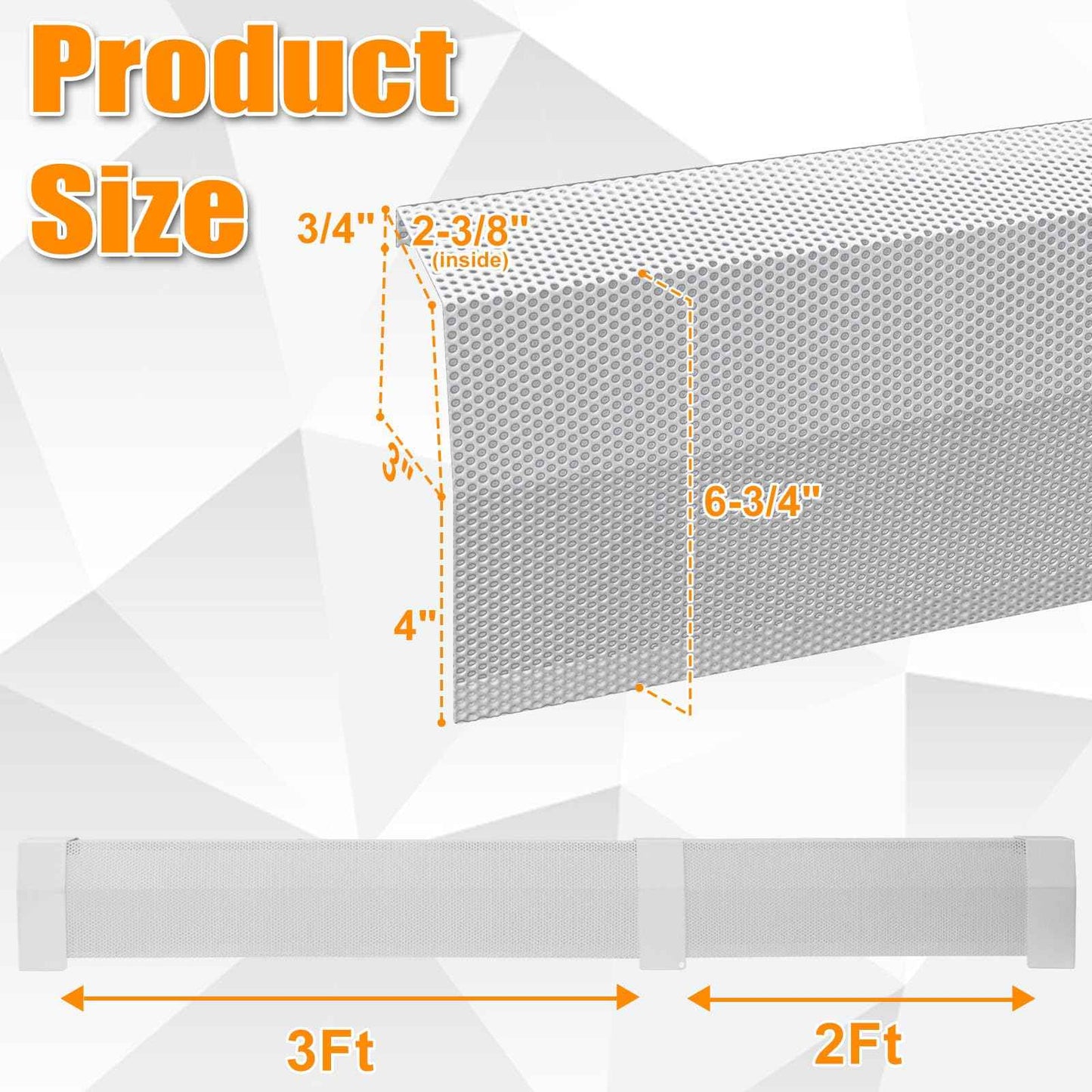 Gekufa 5 FT Baseboard Heater Cover with Left and Right Endcaps, Galvanized Steel Easy Slip-On Heater Covers for Hydronic [Water] Systems, Baseboard Cover Suitable for Home DIY (White)