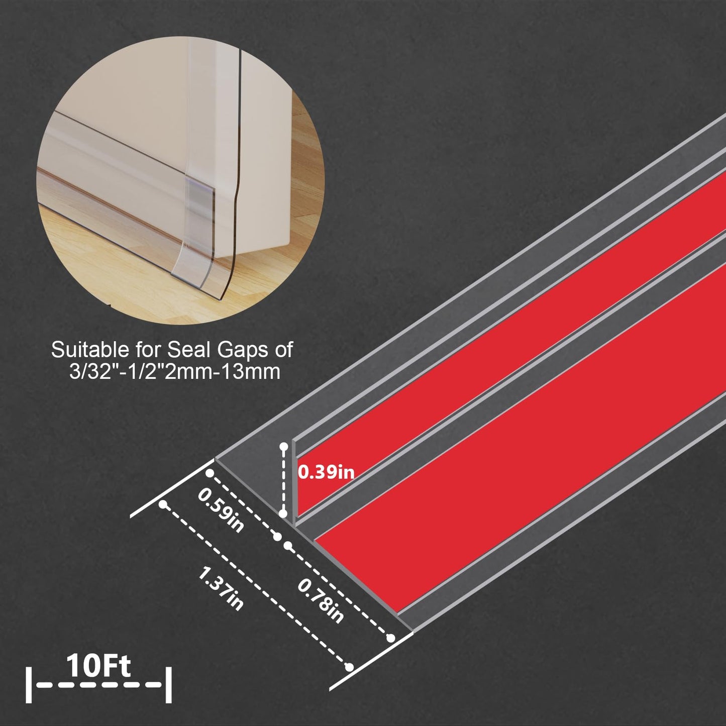 Silicone Weather Stripping Door Seal,2024 Upgraded Seal Strip for Windows Gaps, Double-Sided Strong Adhesive Design, Seal Strip for Side of Door,Sliding Door,1.37" x 10 ft,Transparent