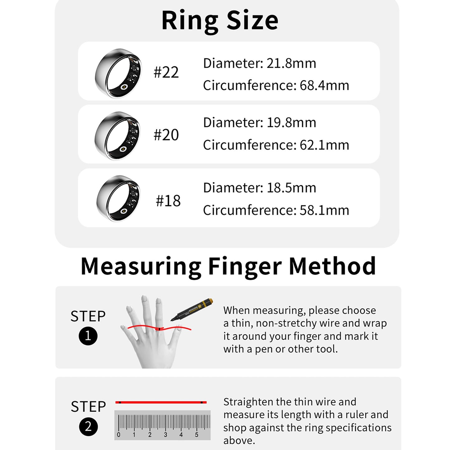 Smart Fitness Tracker - Health Ring with Remote Camera, Heart Rate & Sleep Monitor - Waterproof Sports Step Counter for Men & Women