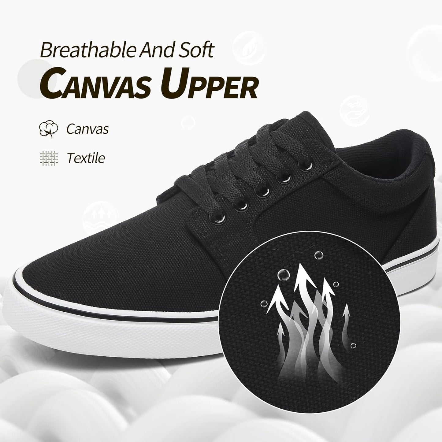 BENPAO Men's Casual Sneakers - Stylish Low Top Lace-Up Canvas Shoes in All Black