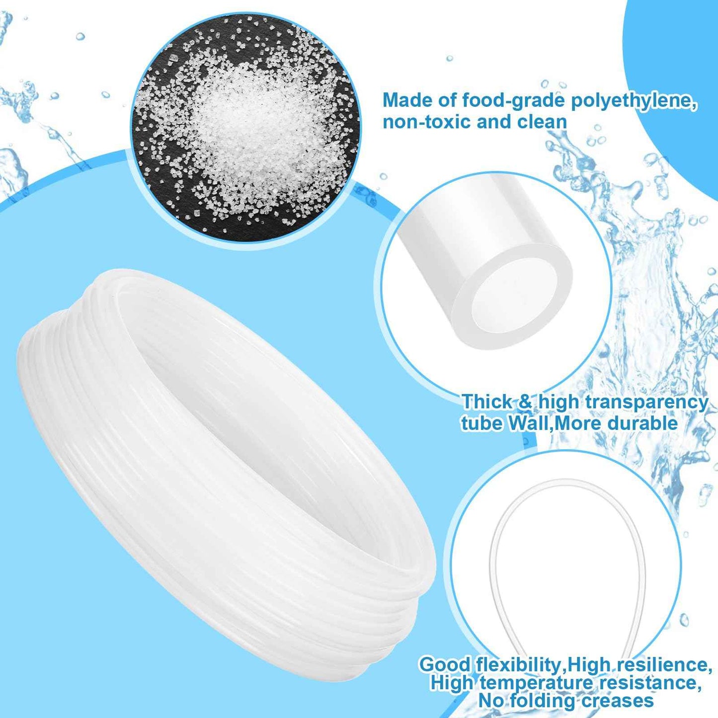 Nuanchu 100ft Polyethylene Tubing, 1/4" OD, 0.170" ID, 0.040" Wall Polyethylene Tubing Food Grade White Translucent Hose for Water, Beverage Pump, Homebrew, Brewing