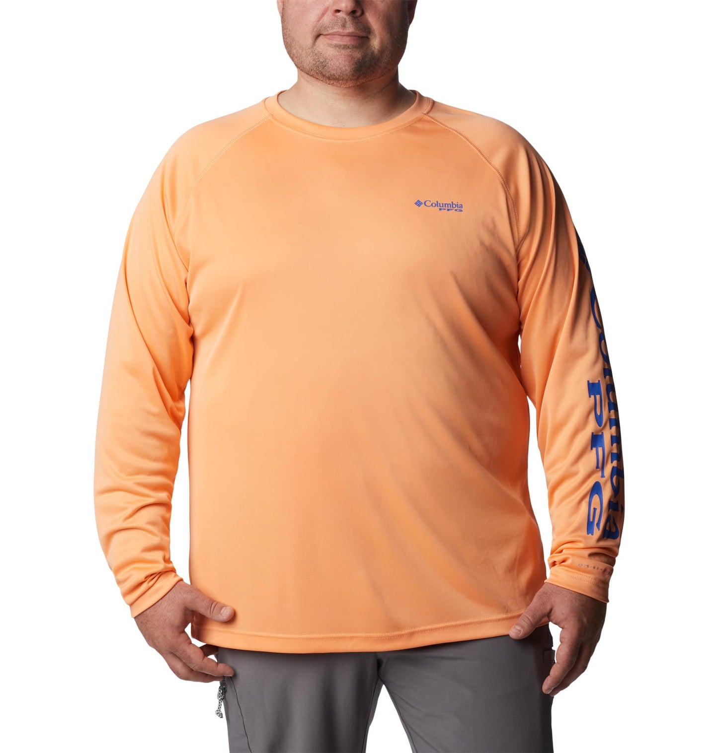Columbia Men's PFG Terminal Tackle Long Sleeve Fishing Shirt, Bright Nectar/Vivid Blue Logo, 4X