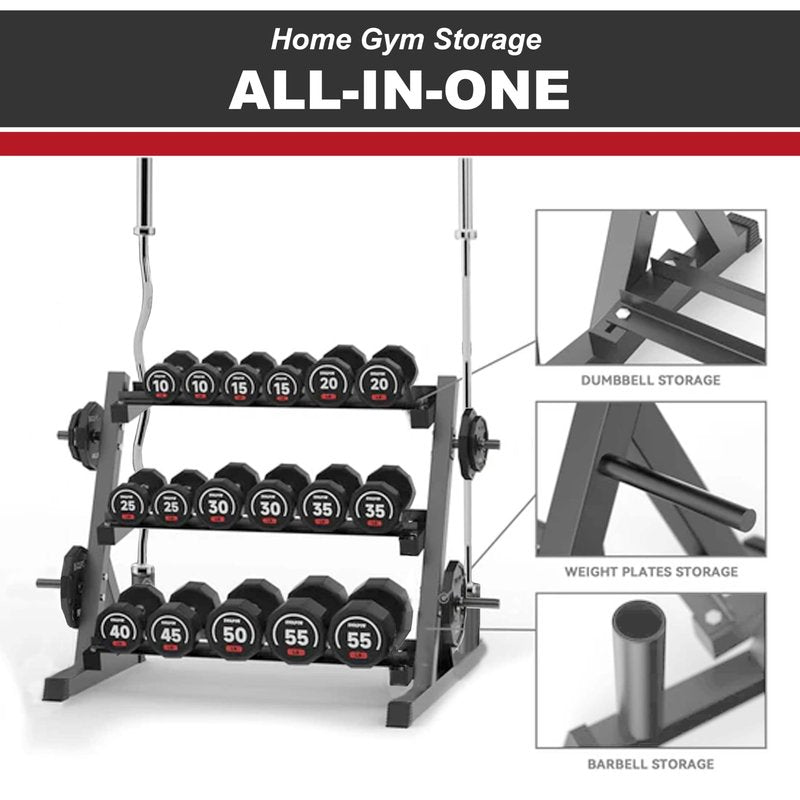 VIODEX 3 Tier Multifunctional Dumbbells Weights Barbells Rack, 1100 lbs Weight Capacity (Rack Only)