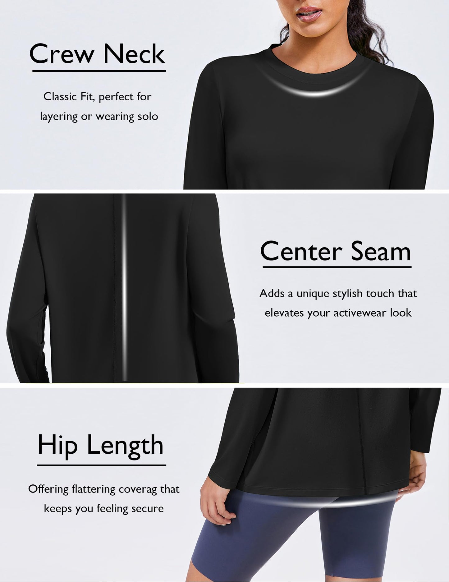 PINSPARK Long Sleeve Workout Tops for Women Solid Athletic Shirts Lightweight Yoga Shirt Stretchy Running Top Loose Fit, Black Large