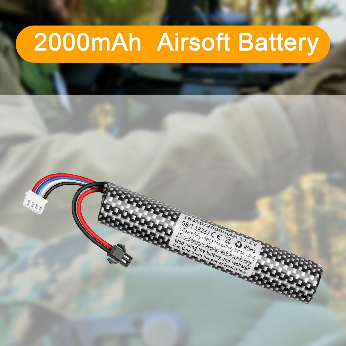 Crazepony Airsoft Lipo Battery 11.1V Rechargeable 3S Lipo 2000mAh Battery for Splatter Ball with 3S Charging Cable and SM-2P Plug to Mini Tamiya Connector/XT30 Switch Cable for Water Bead Blaster