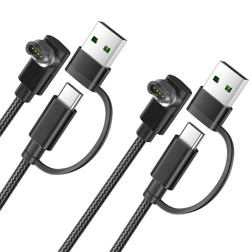 Itramax 2-in-1 USB-A Charger Cable for Garmin 4FT 2Pack,Data Charging Cord for Fenix 8 7 6 Pro 5 Plus,Approach S70 S62 S60 S42 S40 G12,Vivomove 3 3S,Quatix 8 7,Tactix 7 Pro,Vivosmart 5,Swim 2 - Black