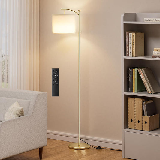 Modern 60" Floor Lamp with Remote Control & Dimmable LED Bulb - Beige Shade, Adjustable Brightness for Living Room