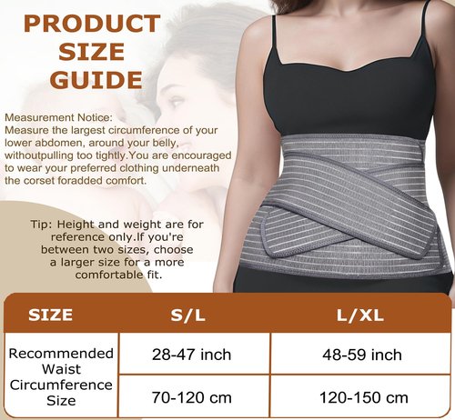 FALCOFIT Abdominal Binder Post Surgery, Postpartum Belly Band – C Section Belly Binder Support Belt, Post Surgery Compression Garment, Stomach Wrap, Hernia Belt for Women & Men (Small S/M), 2-in-1