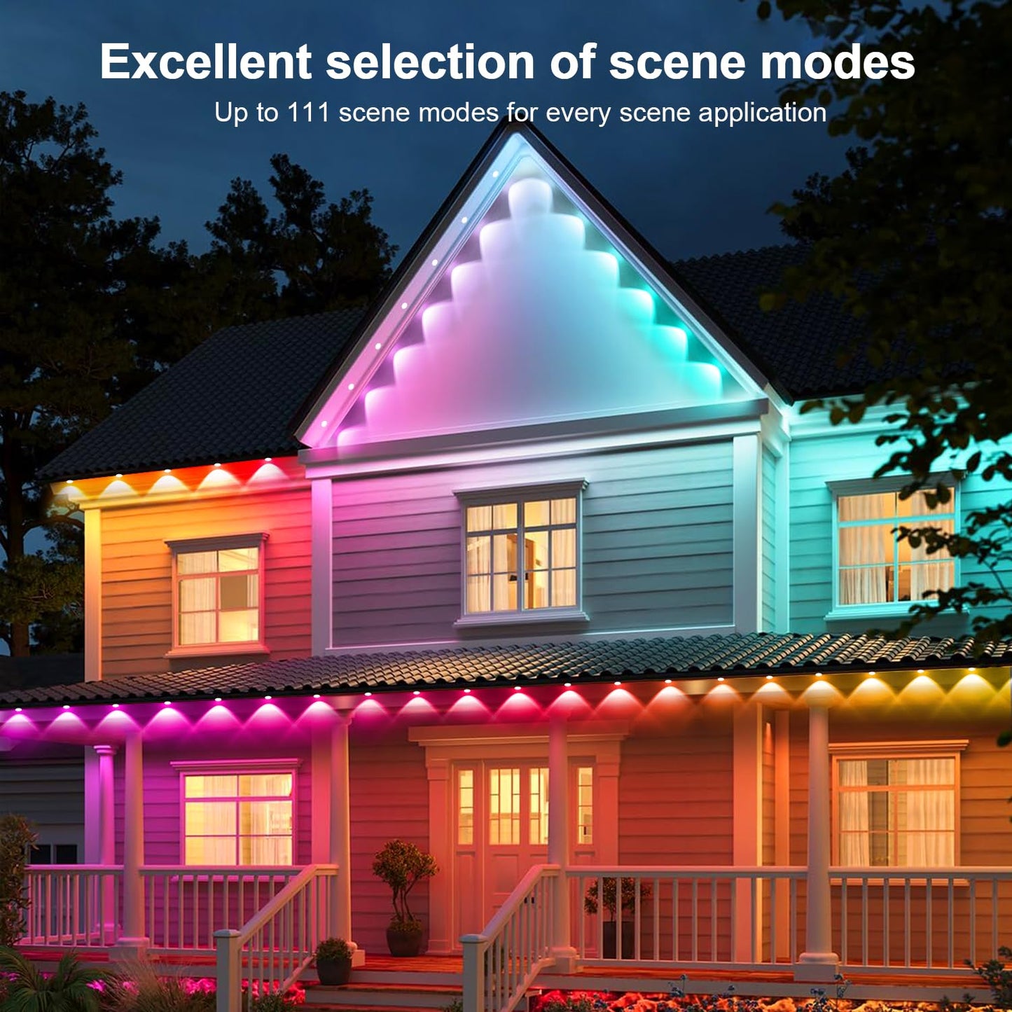 150FT Permanent Outdoor RGB Lights - IP65 Waterproof with Smart App Control Remote, DIY Scene Modes, Music Synchronization, Eaves Lights For Garden Decor, Deck, Christmas, Party, Party, Halloween,Roof