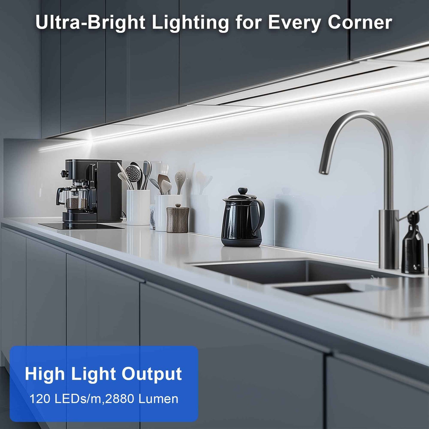 maylit Under Cabinet LED Strip Lighting Hardwired 72in, Ultra Bright Small LED Light Bar, 6000K Cool White, 110V-120V Wired Lights for Kitchen Cabinet, Counter, Workbench, Desk, Closet, Shelf, Indoor