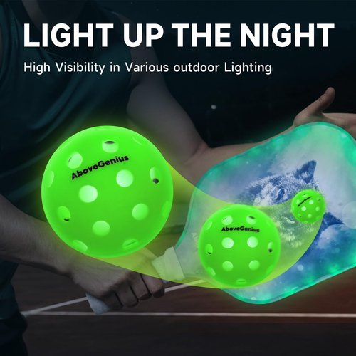 AboveGenius Glow in The Dark Pickleball,6 Pack Outdoor Pickleballs, LED Light Up High Visibility and Long-Lasting for Nighttime Play,Pickleball Gift