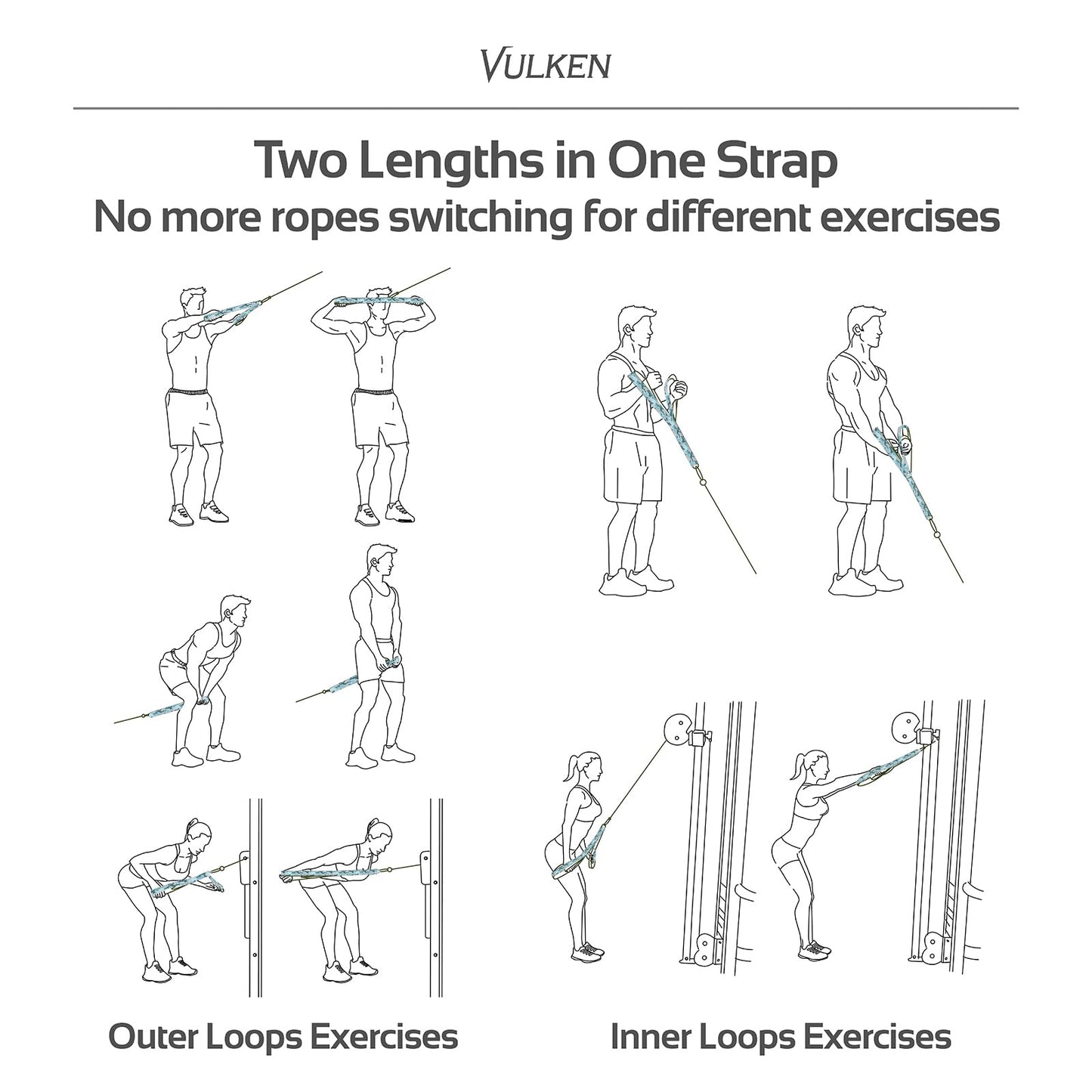 Vulken Tricep Rope Cable Attachment, 28.7 Inch & 22 Inch Two Lengths Built in One Pull Down Rope, Triceps Extension Straps Gym Equipment, Home Workout Handles for Resistance Bands, Blue Camo