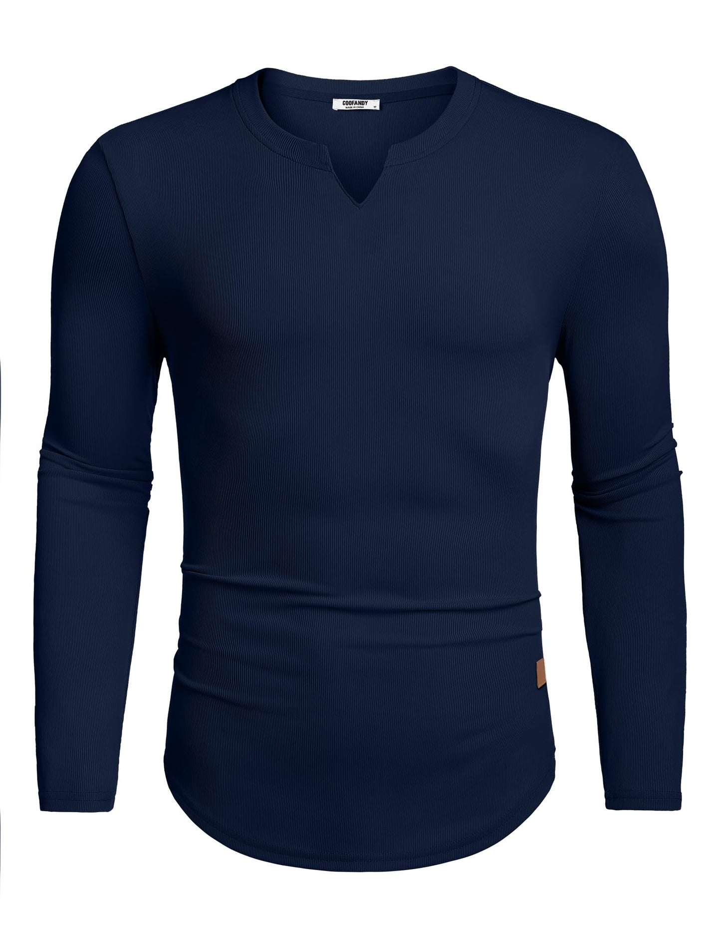 COOFANDY Mens Casual V Neck T Shirt Slim Fitted Long Sleeve Muscle Henley Stretch Tee Shirts for Athletic Running Gym Workout Navy Blue