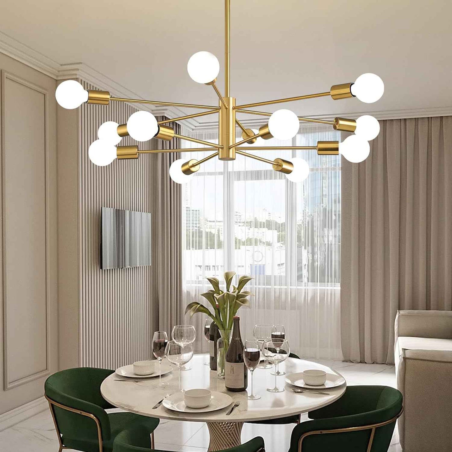 8-Light Gold Sputnik Chandelier - Modern Adjustable Ceiling Light for Dining Room, Kitchen & Foyer