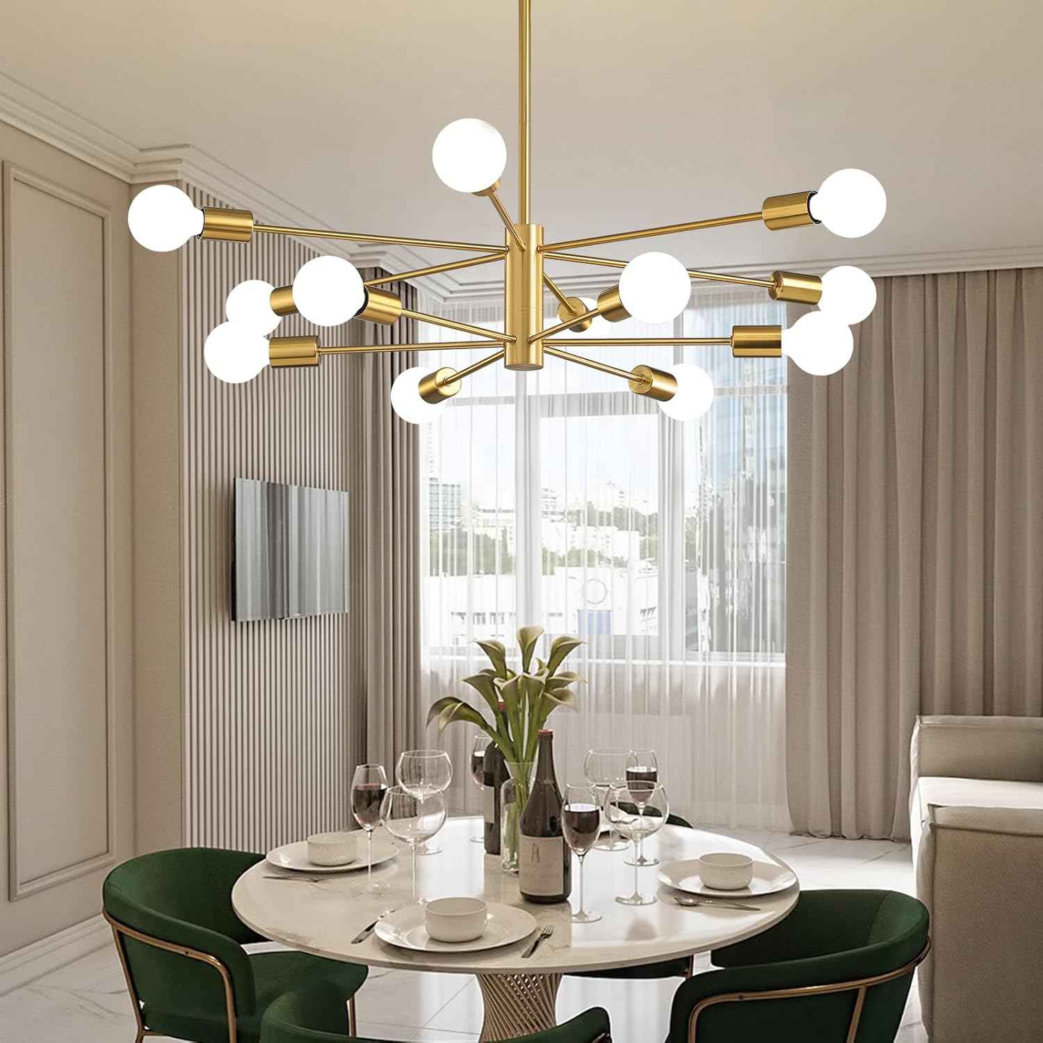 8-Light Gold Sputnik Chandelier - Modern Adjustable Ceiling Light for Dining Room, Kitchen & Foyer