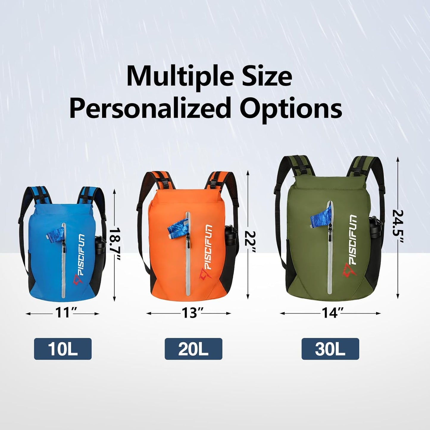 Piscifun Waterproof Dry Bag - Lightweight Roll-Top Backpack with Waist Pouch & Phone Case | 10L, 20L, 30L Sizes