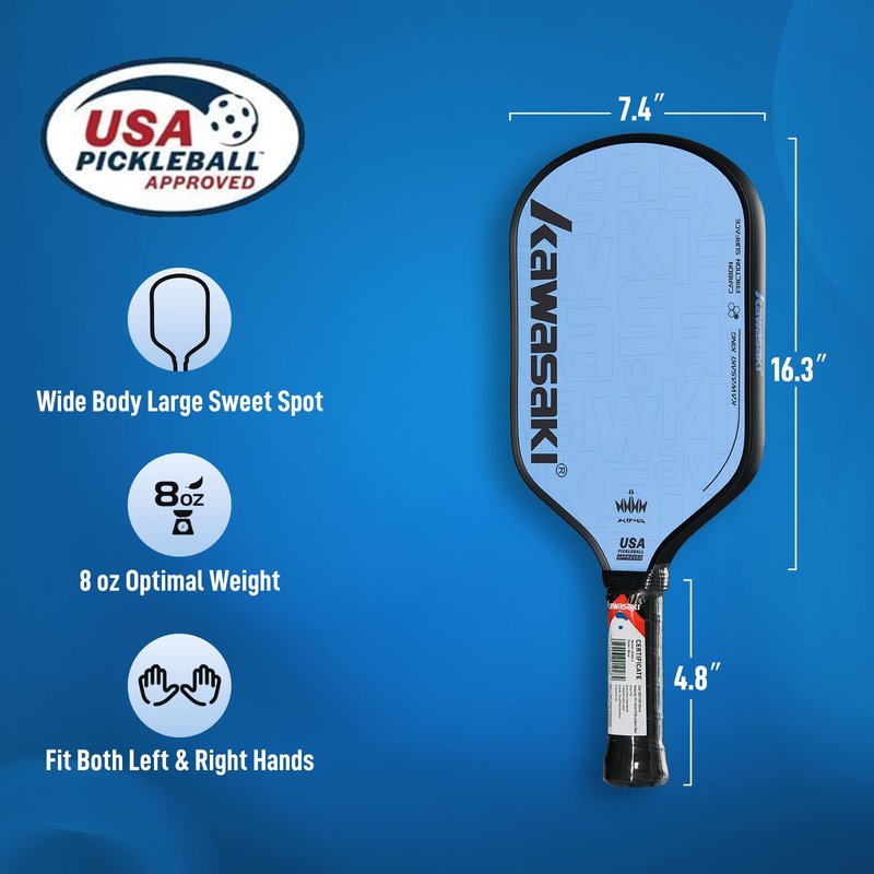 Pickleball Paddle, Kawasaki T700 Carbon Fiber Surface 16mm PP Honeycomb Core (CFS)-USAPA Approved Pickleball Paddle for Tournament Level with Cover Case/Grips (King 6 Series Brown)