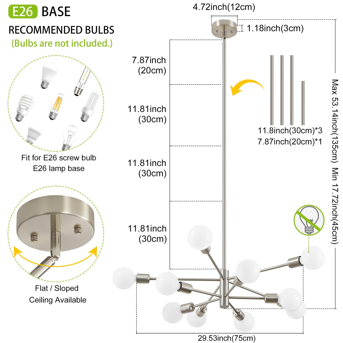 Deyidn Sputnik Chandelier Modern Brushed Nickel Chandeliers Mid Century Ceiling Lighting Fixture for Living Room, Kitchen, Bedroom, Dining Room, and Farmhouse (10-Light)