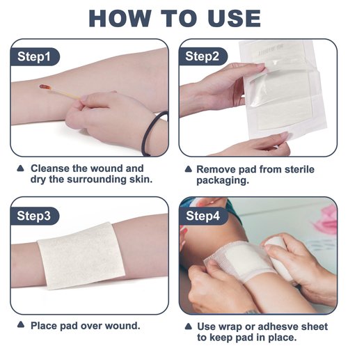 LotFancy Calcium Alginate Wound Dressing, 4”x8” Patches, 10 Count, Sterile Non-Stick Padding, Highly Absorbent Wound Dressings Pads for Emergency Care, Fast Healing