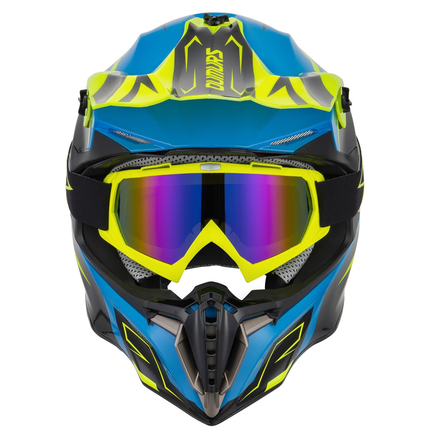 OUMURS Adult ATV Dirt Bike Helmet with Gloves & Mask Adjustable Sun Visor Motorcycle Adult Helmet Off-Road Motocross Downhill Moped MX for Unisex-Adult-Yellow Blue, XL