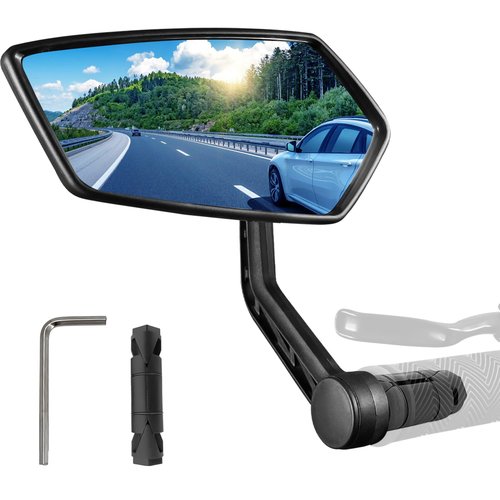 Homieway Bike Mirror, Blue Light Glass Lens Bicycle Mirror for Handlebar, HD Anti-scratch Adjustable Bar End Rear View Mirror for E-bike, Mountain Bike, City Bikes & Scooter (Left 0.59-0.78")